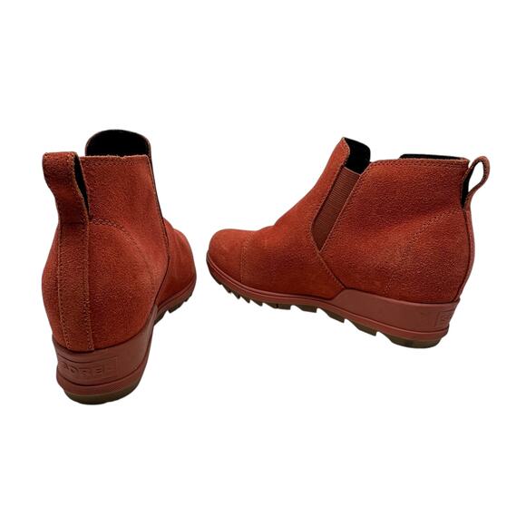 Sorel Evie Booties Boots Pull-On Wedge Heel  Waterproof Suede Red Size US 8 - Picture 9 of 13